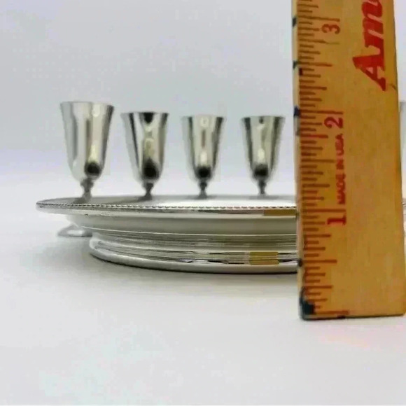 Revere Pewter 6 Cordial Pineapple Stem Footed Glasses with tray - Picture 7 of 14